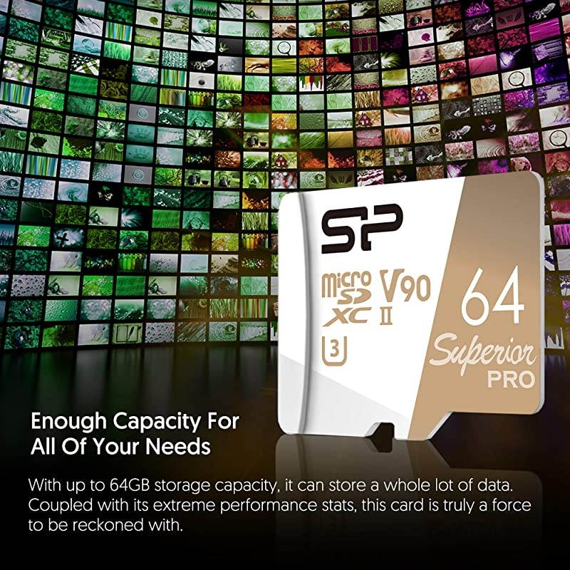 Power 64GB RW up to 290 160MBs Superior Pro Micro SDXC UHSII U3 V90 8K High Speed MicroSD Card with Adapter Compatible with GoPro 7 GoPro 8