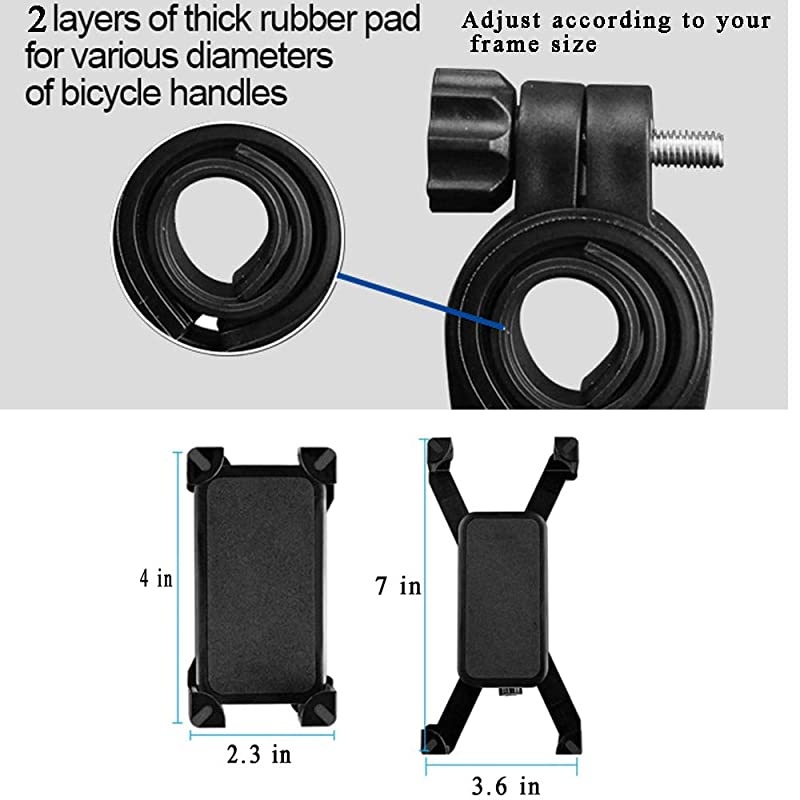 Phone MountBicycle Phone Holder with 360&deg; RotationUniversal Adjustable Joint Locking KnobAccessories for Phone 4 to 7 inchesBlack