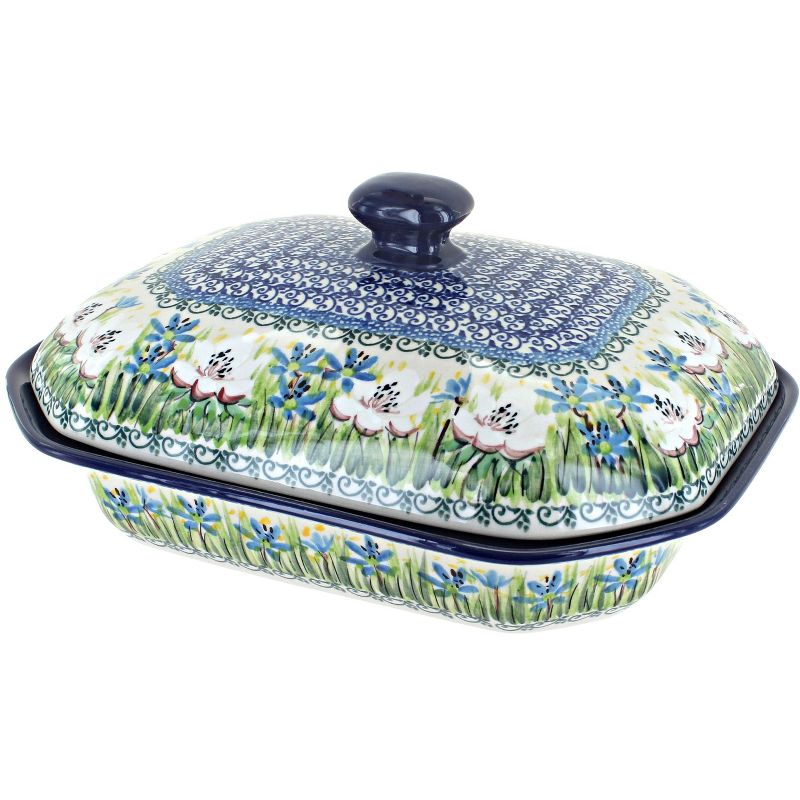 Blue Rose Polish Pottery Song of Spring Medium Coverd Baker