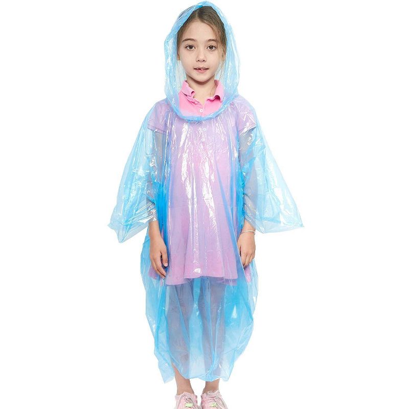 Juvale 12 Pack Disposable Rain Ponchos for Girls with Hood, Waterproof, 4 Colors