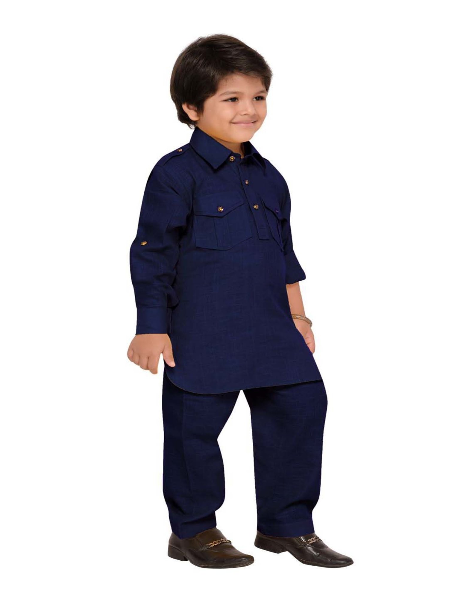 AJ Dezines Kids Blue Regular Fit Full Sleeves Kurta Set