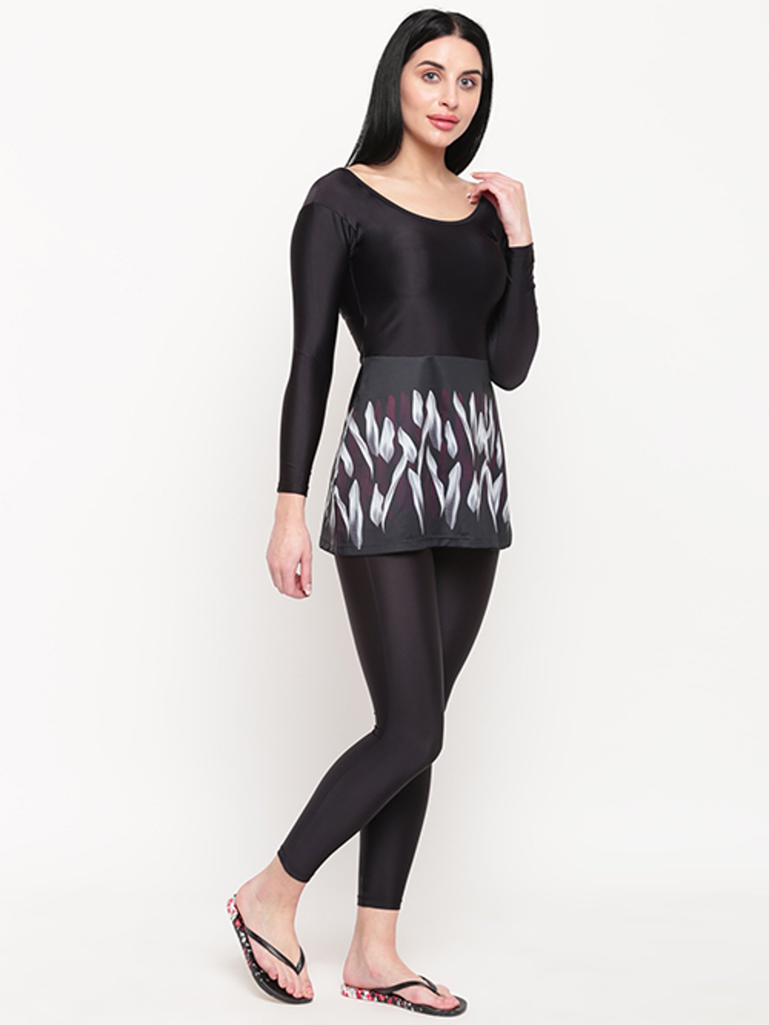 IO Black Printed Swimsuit