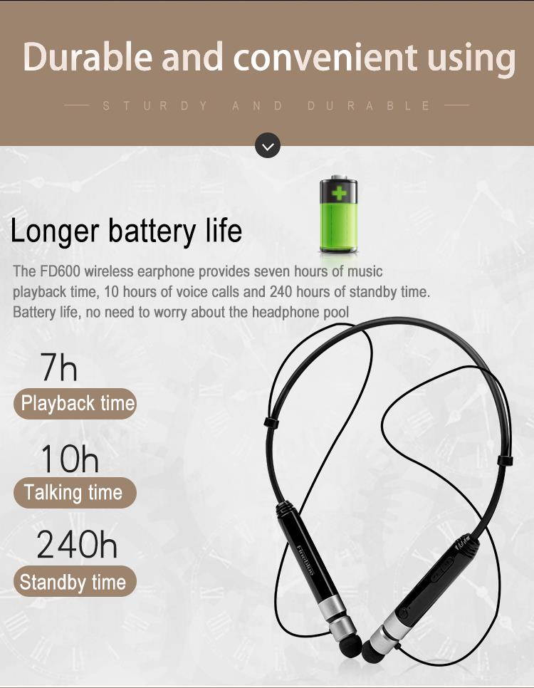 Fineblue Metal Bluetooth headphone FD600 portable headset bass stereo handfree gaming headset Neckband with microphone for music (Black Gold)