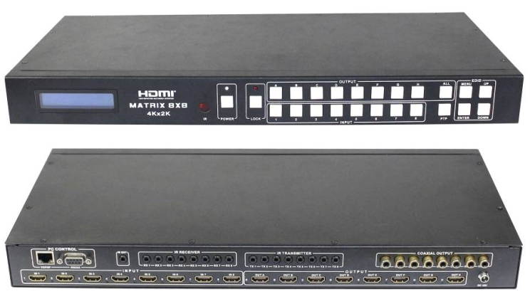 4K WolfPack 8x8 Matrix HDMI Switcher w/HDMI 2.0, HDCP 2.2, coax outs and Remote IR with 1-Year Warranty