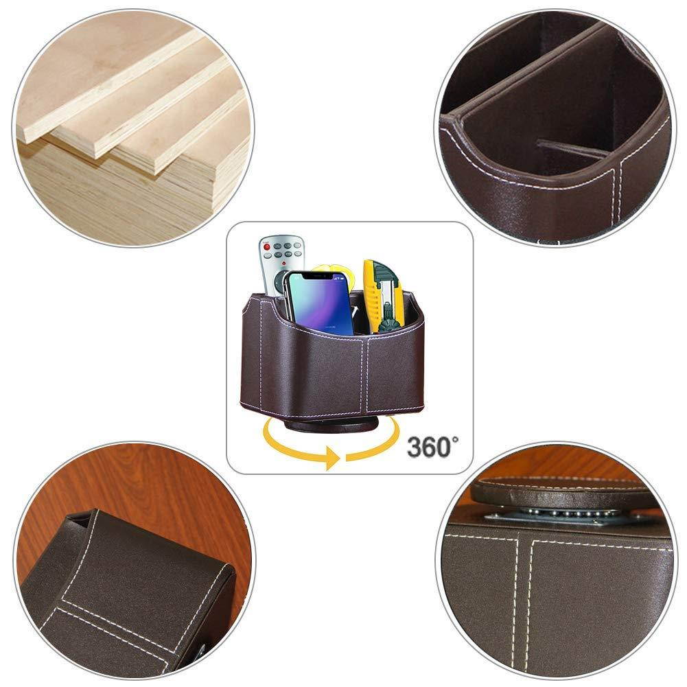 Fosinz Remote Control Holder Organizer Leather Control Storage TV Remote Control Organizer with 5 Spacious Compartments (Spinning Brown)