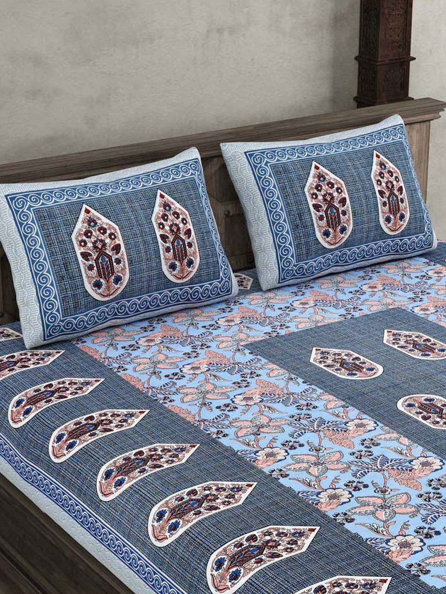 JaipurFabric Vivid Blue Cotton 180 TC Double Bedsheet with 2 Pillow Covers