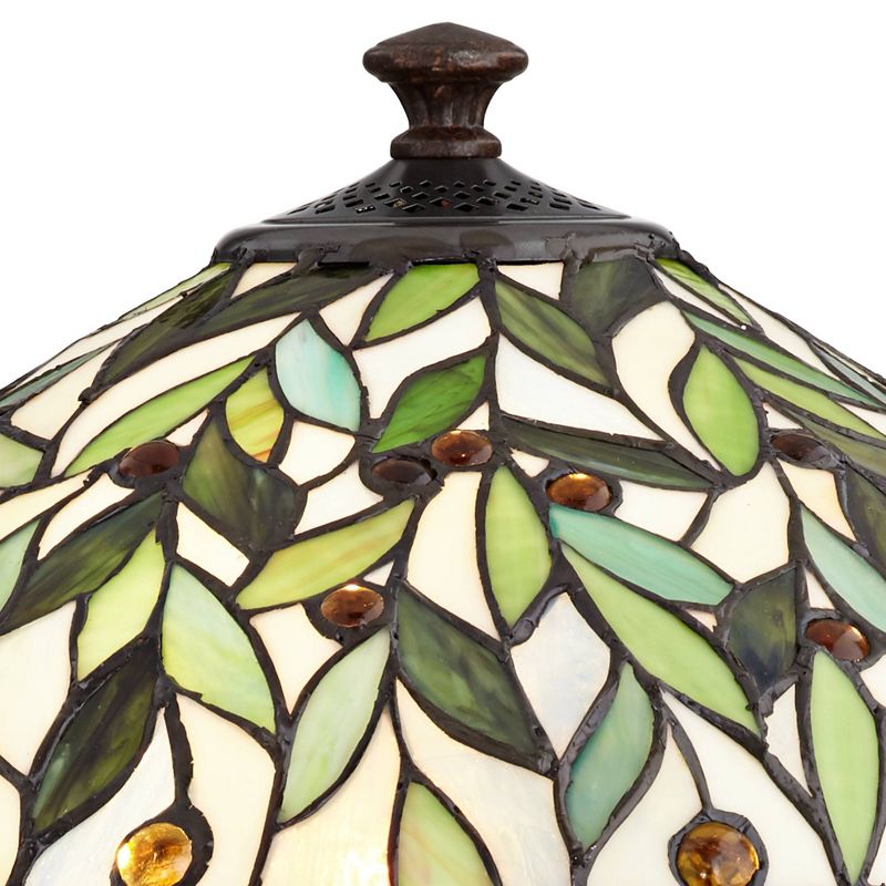 Robert Louis Tiffany Traditional Table Lamp Bronze Leaf and Vine Glass Shade for Living Room Family Bedroom Bedside Nightstand