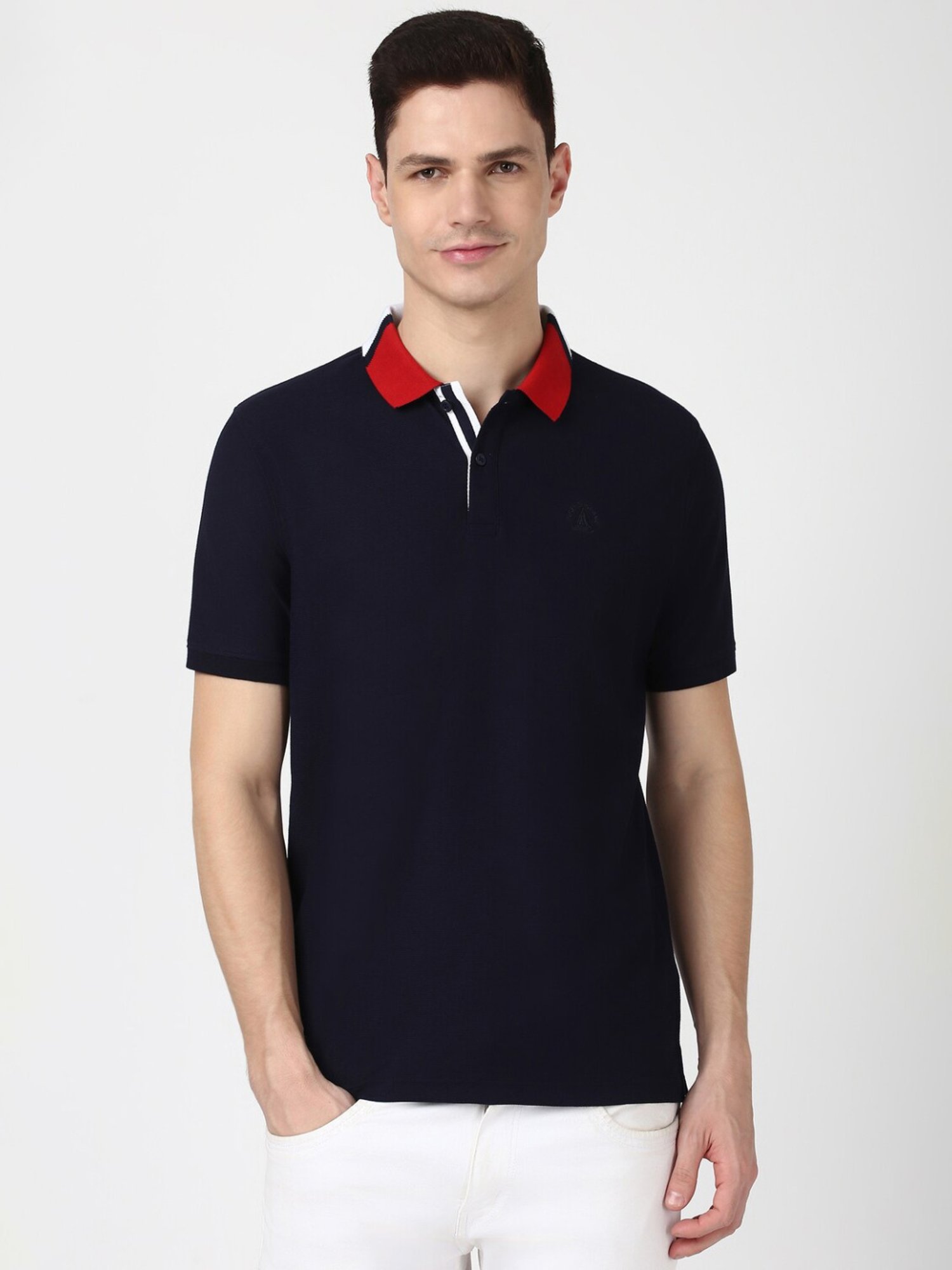Peter England Navy Cotton Regular Fit T-Shirt