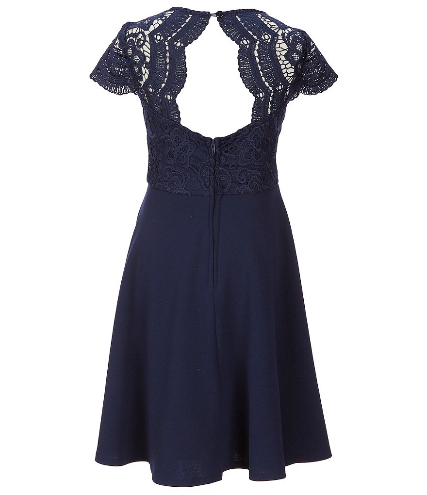 Rare Editions Big Girls 7-16 Scalloped-Lace/Scuba Fit-And-Flare Dress