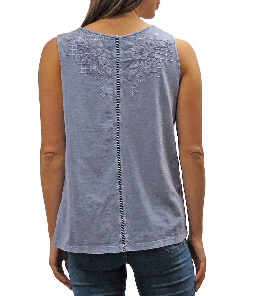 Karyn Seo Lilo Tonal Vintage Embroidered V-Neck Lace Detailing Cotton Tank