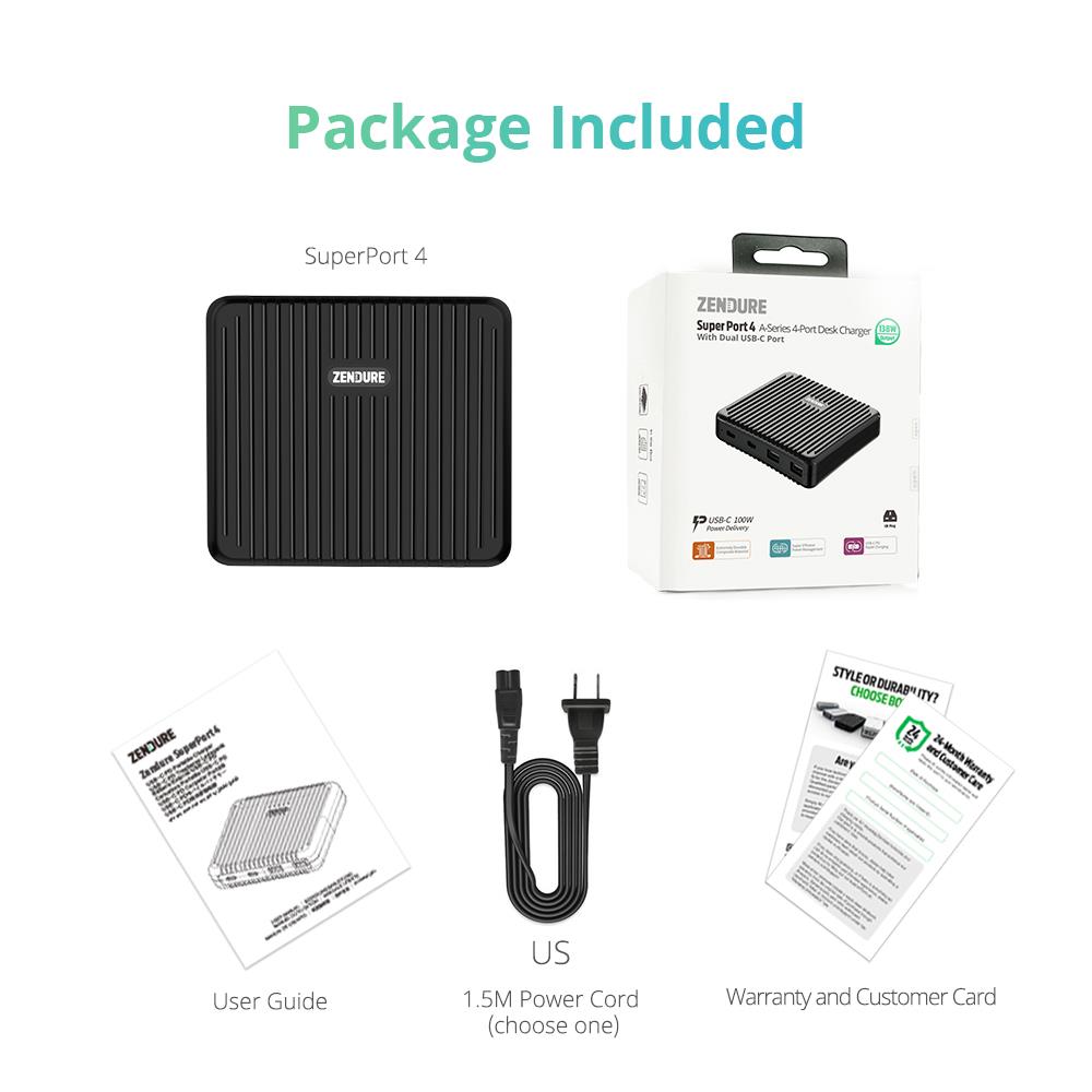 Zendure Superport 4: 100W USB-C Desktop Charger - Black, US CORD