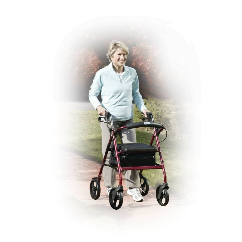 Drive Medical Aluminum Rollator with Fold Up and Removable Back Support and Padded Seat, Red