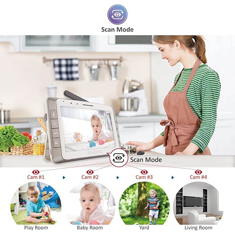 Trust 50 Video Baby Monitor with 5 Inches Large Screen Long Battery Life Long Range NonWiFi Auto Night Vision Talk Back Auto Scan Lullabies Power SavingVoice Activation and Zoom in