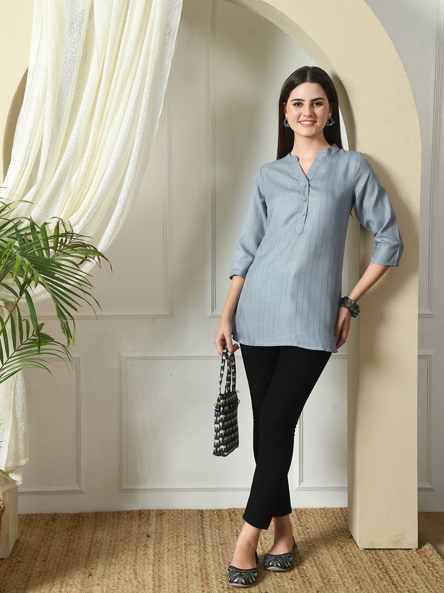 DECKEDUP Blue Cotton Striped Tunic