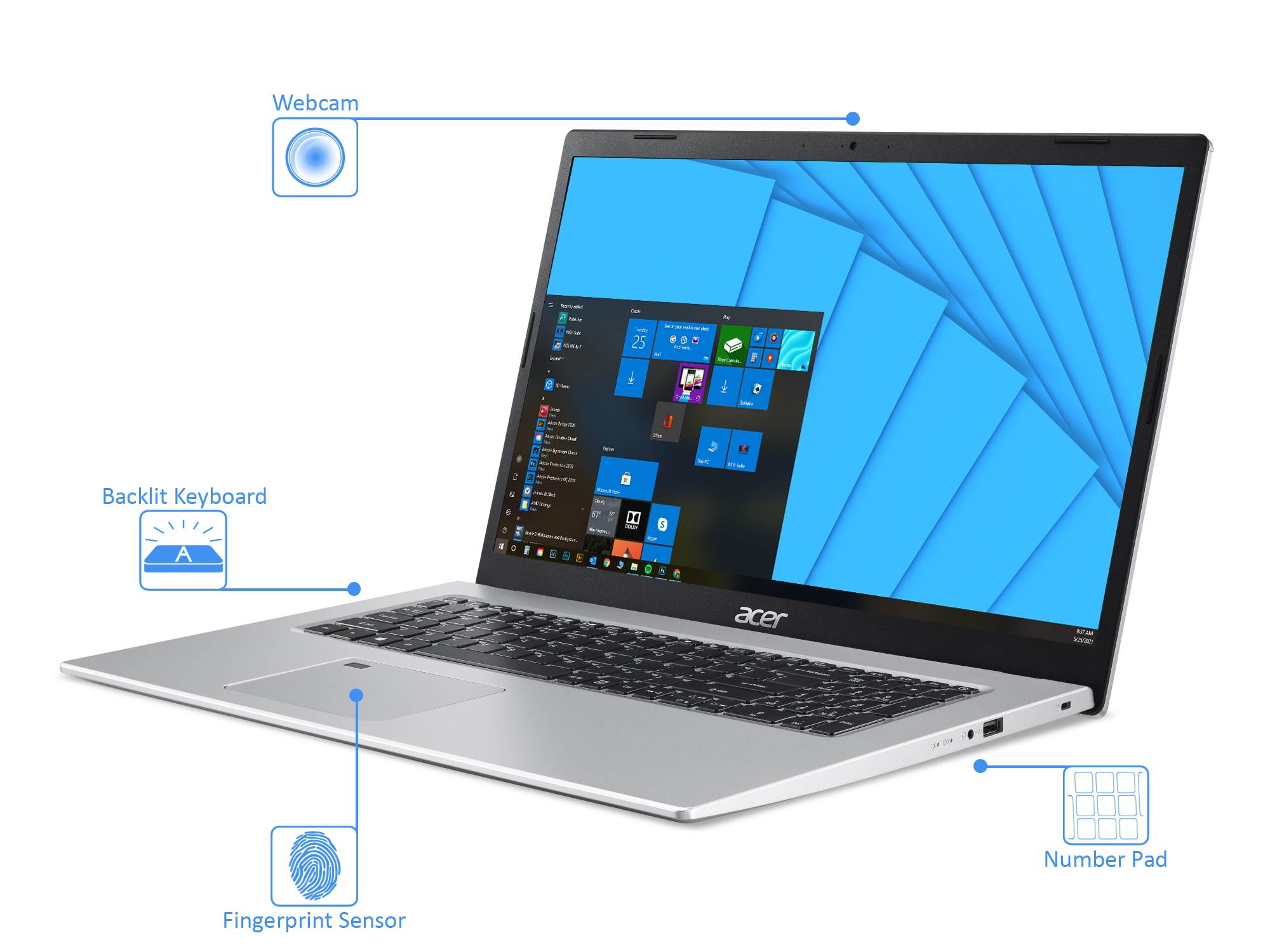 Acer Aspire 5 Laptop, 17.3" IPS FHD Display, Intel Core i7-1165G7 Upto 4.7GHz, 16GB RAM, 1TB NVMe SSD, HDMI, Wi-Fi, Bluetooth, Windows 10 Pro