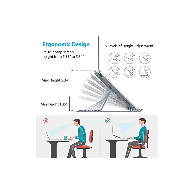 Laptop Stand Portable Computer Laptop Mount Aluminum Laptop Riser with 6 Levels Height Adjustment Fully Collapsible Supports up to 44lbs ASpace Gray