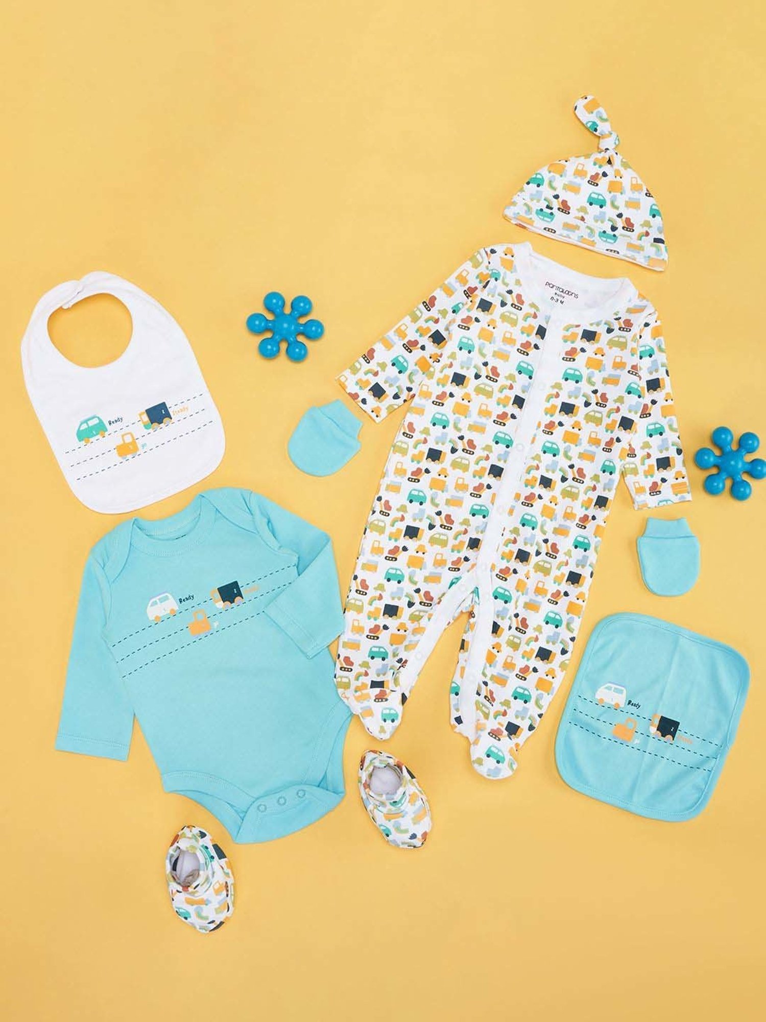 Pantaloons Baby Boys Blue & White Cotton Printed Full Sleeves Clothing Sets