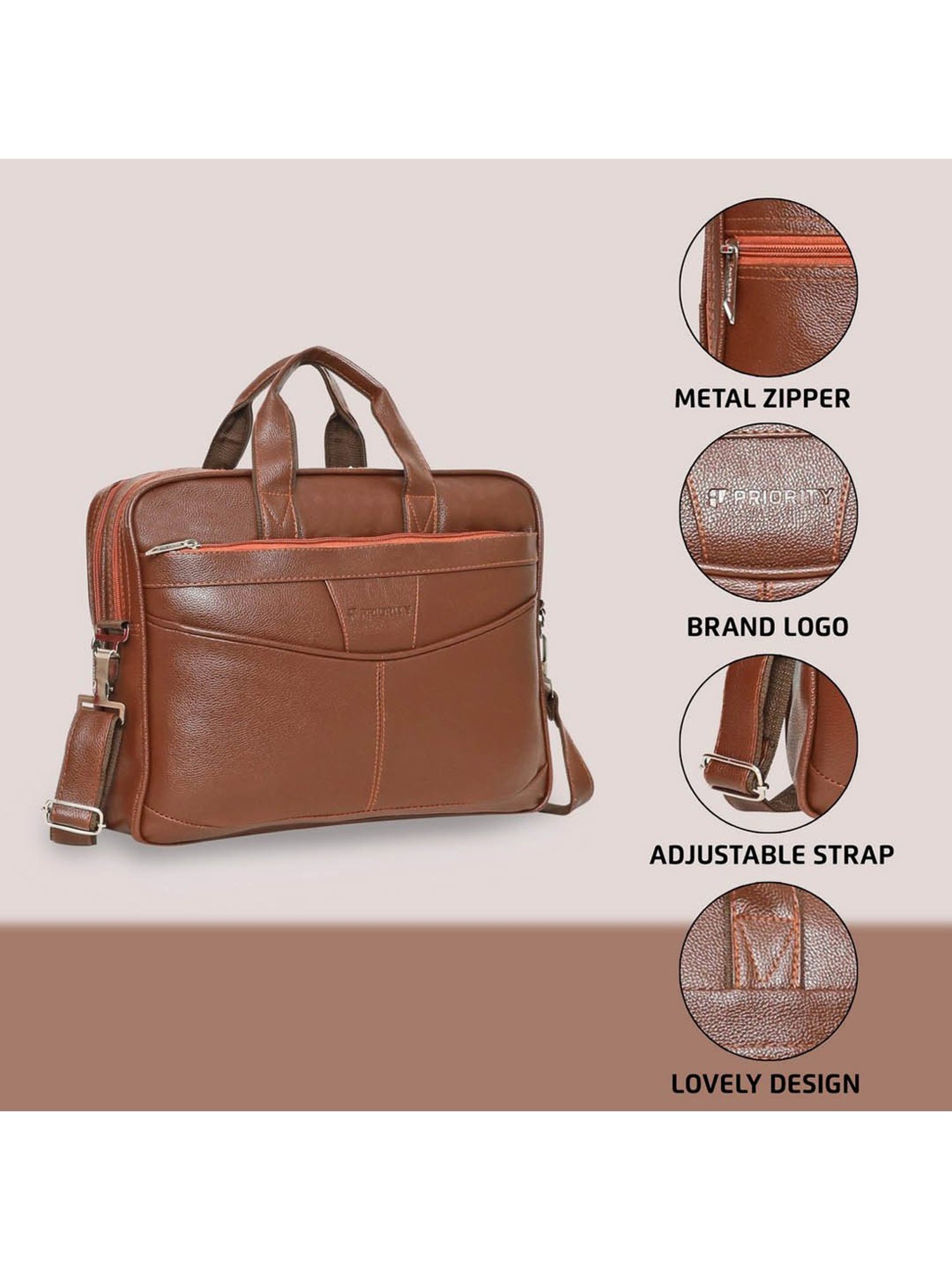 Priority Tan Synthetic Large Messenger Bag