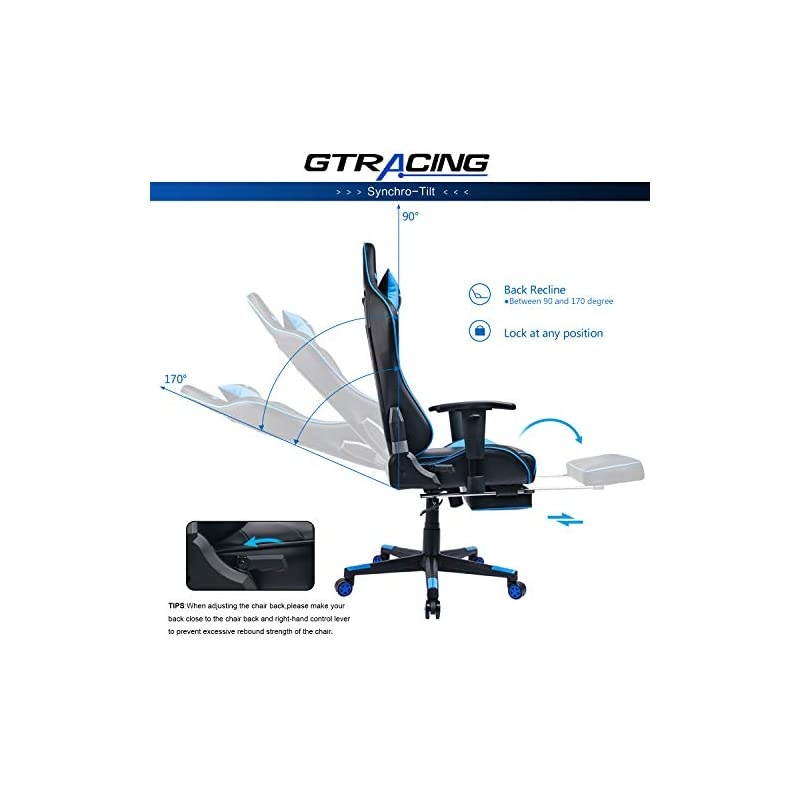 Gaming Chair with Footrest Big and Tall Office Executive Chair Heavy Duty Adjustable Recliner with Headrest Lumbar Support Cushion Desk Chair (Black&Blue)