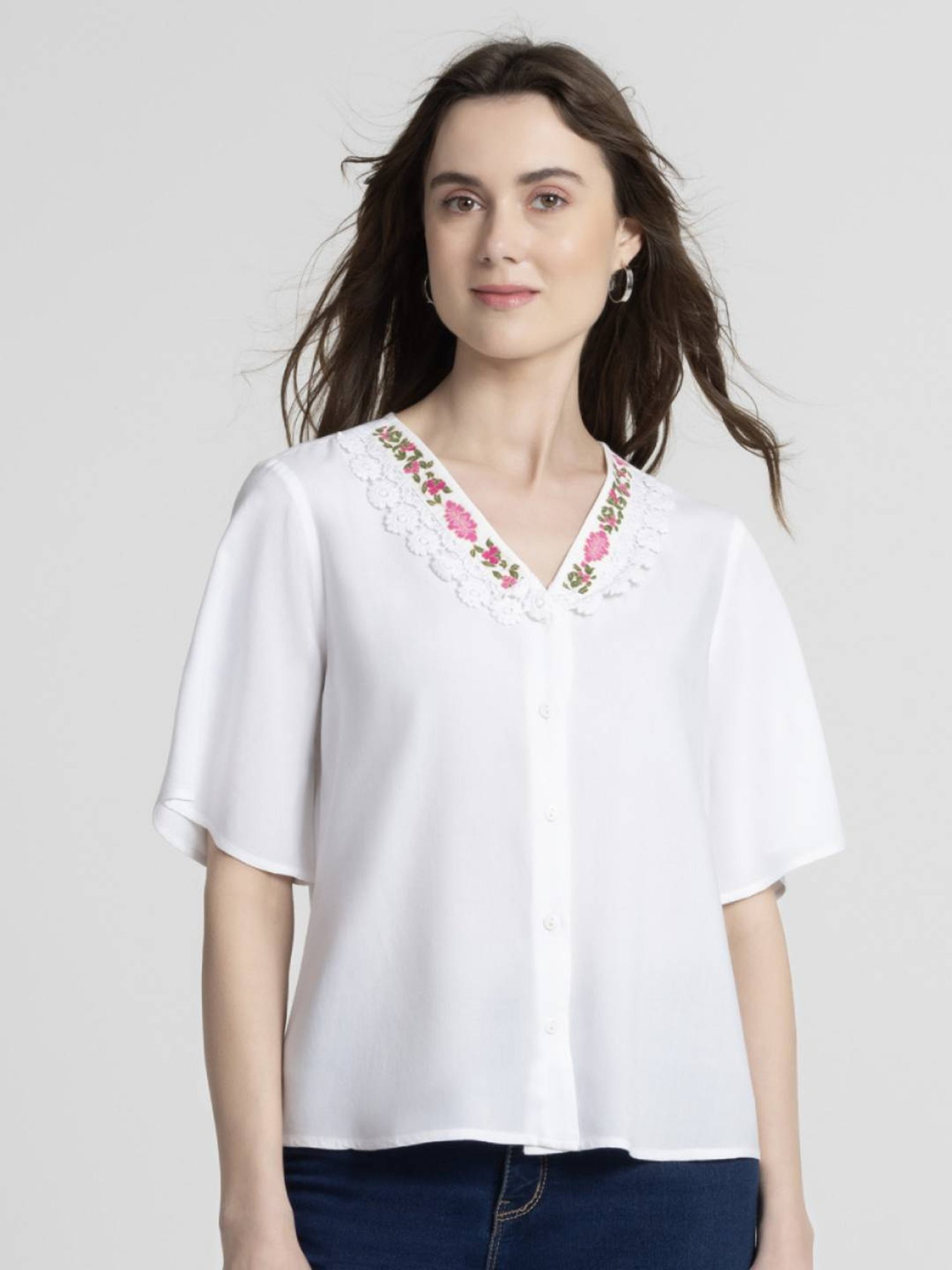 SHAYE White Printed Top