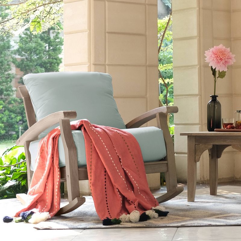 3pc Teak Caterina Patio Rocking Chair Chat Set with Cushions - Blue Spruce - Cambridge Casual