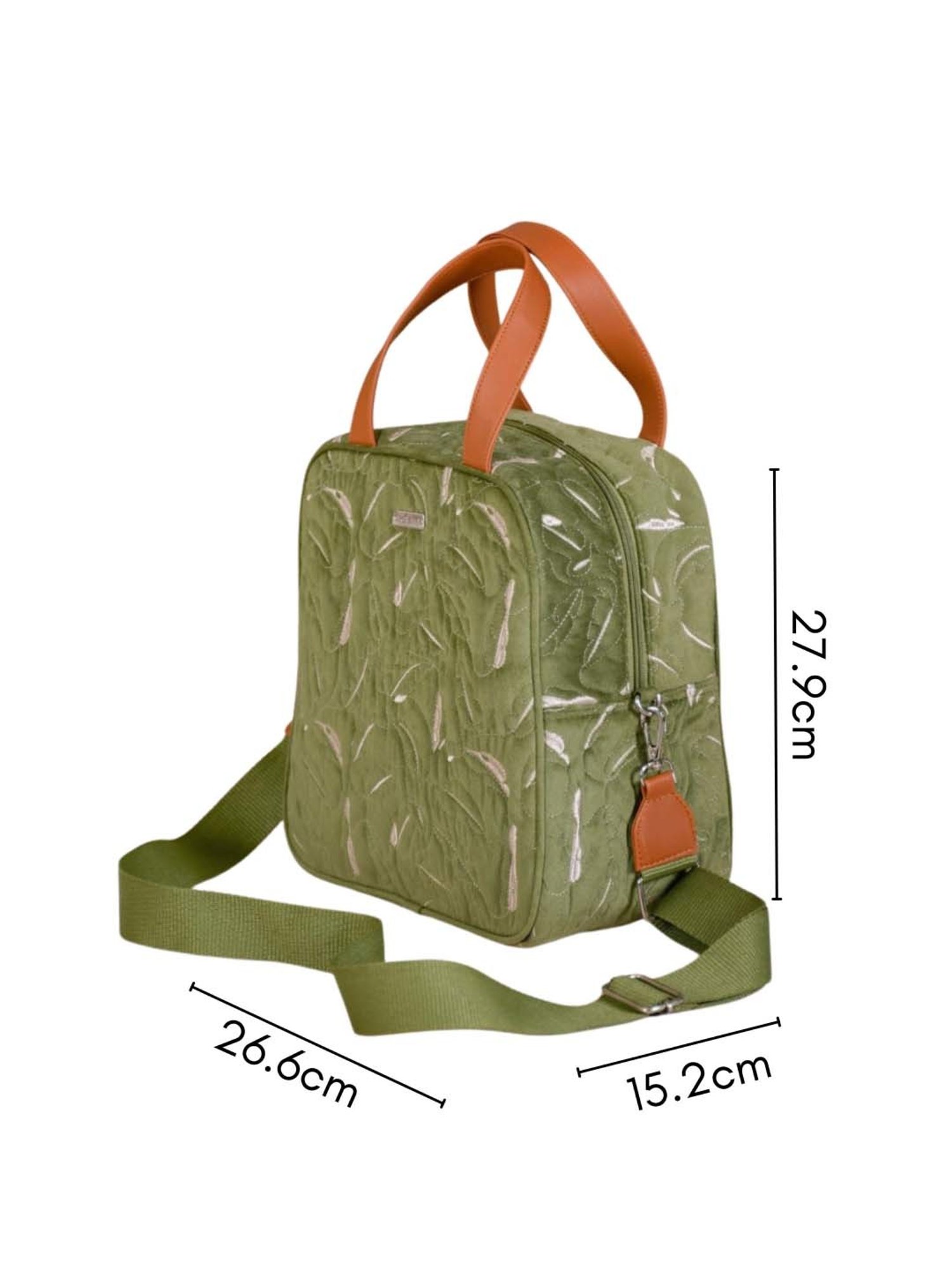 Nestasia High-Quality Insulated Velvet Green Lunch Bag With Adjustable Shoulder Strap & Handles