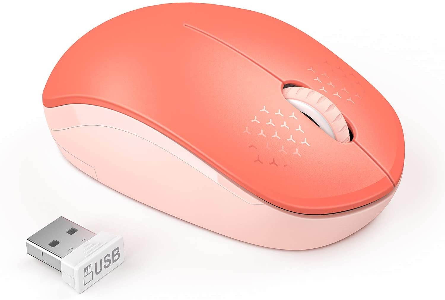 Wireless Mouse 2.4G Noiseless Mouse with USB Receiver - seenda Portable Computer Mice for PC Tablet Laptop - Living Coral&Pink