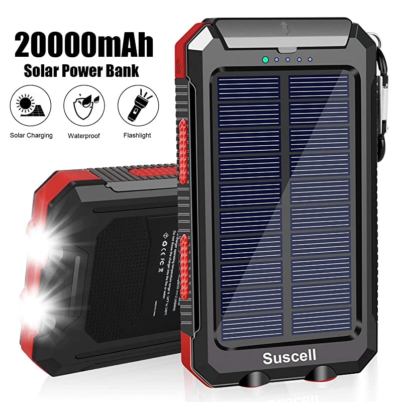 Solar Charger  20000mAh Portable Solar Power Bank for Cell Phone Dual 5V21A USB Ports Output and 2 Led Flashlight Perfect for Outdoor TripEmergency