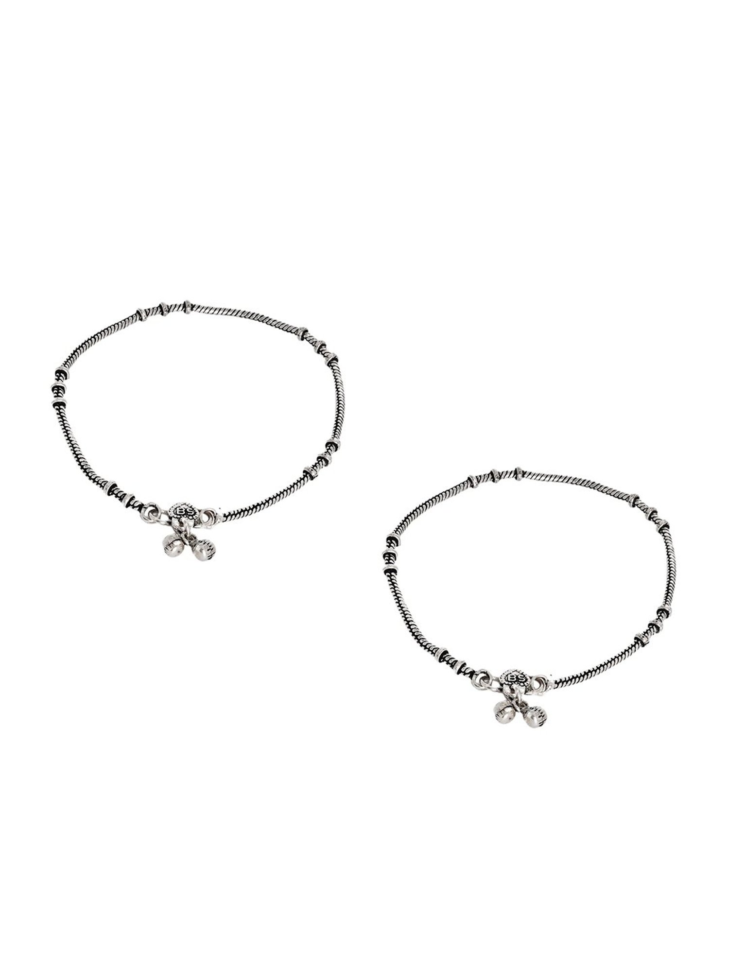 Teejh Ethnic Viranshu Silver Oxidized Anklets for Women