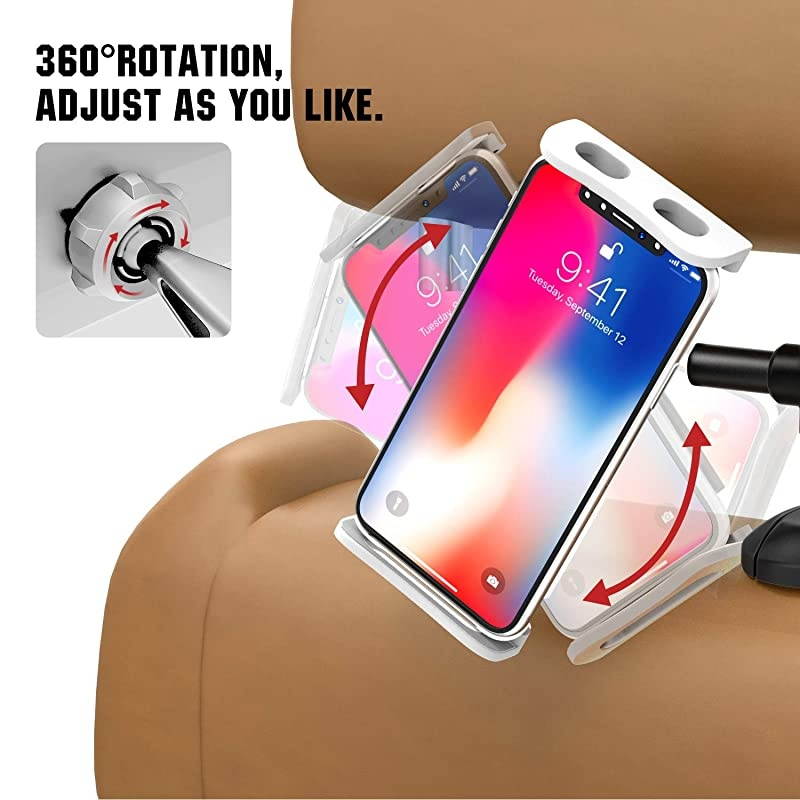 Headrest PhoneTablet Car Mount Adjustable Tablet Holder for 411quot Devices Fit with iPhone 11 Pro Max11 Pro11 iPhone XsXs MaxXR iPhone SE 2020 iPad Pro 11 2020 Galaxy S20 62quot White