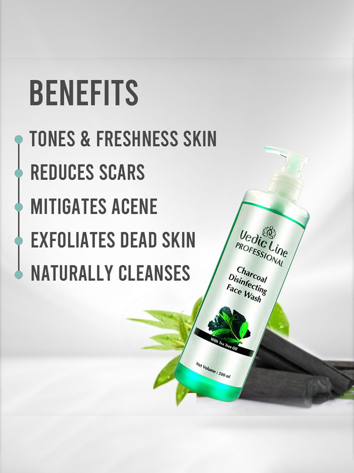 VEDIC LINE Charcoal Disinfecting Face Wash - 500 ml
