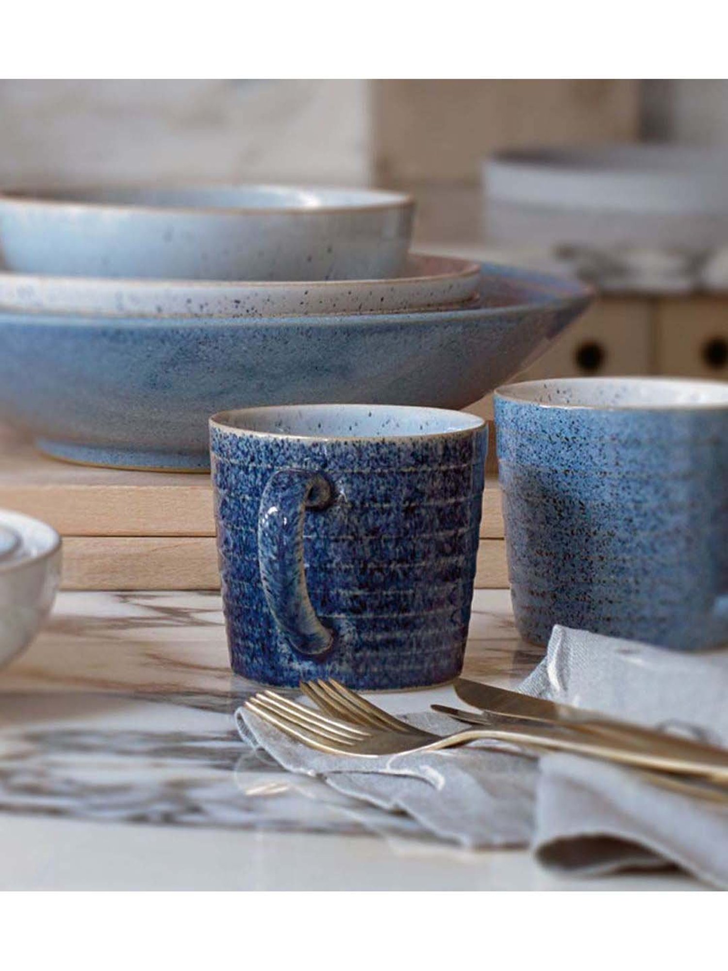 DENBY Studio Blue Cobalt Ridged Stoneware Mug (400 ml) - Set of 1