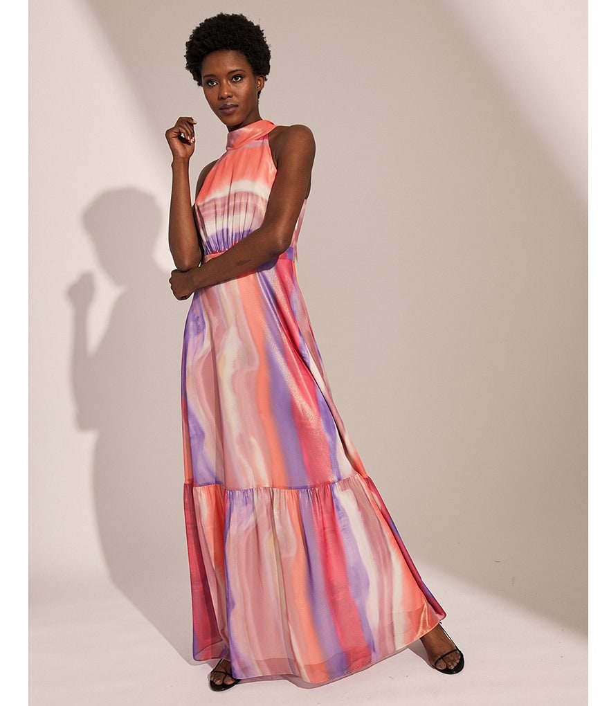 White Boho Stripes & Floral Print Floor Length Tank Dress