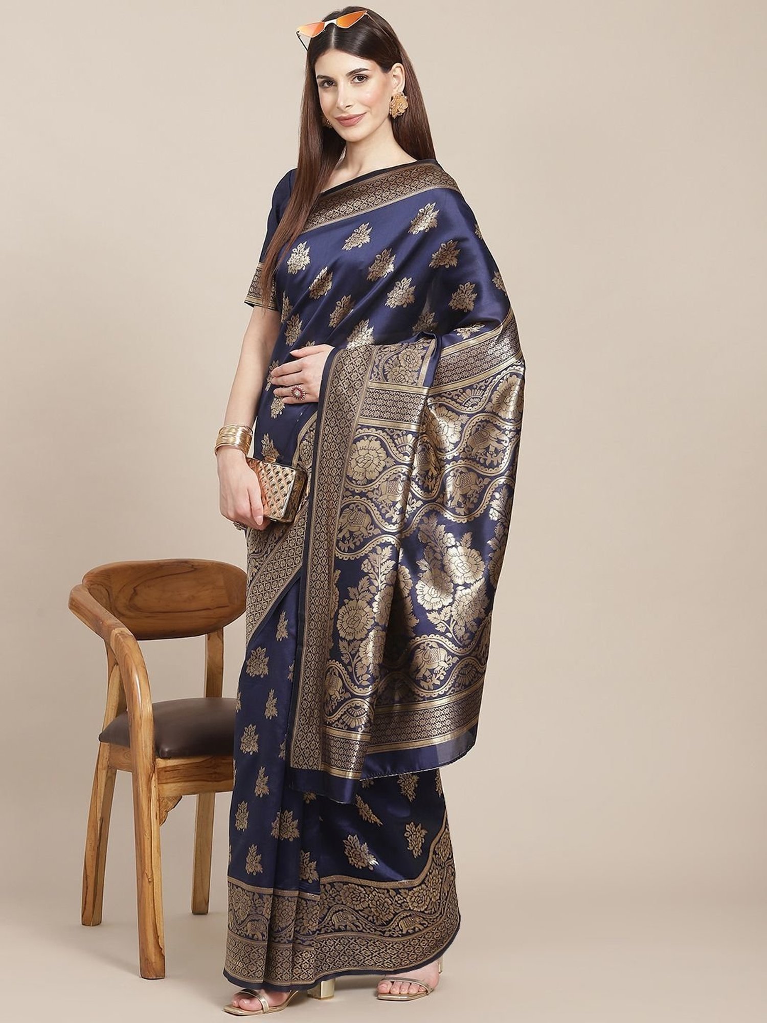 KSUT Blue Silk Woven Saree With Unstitched Blouse