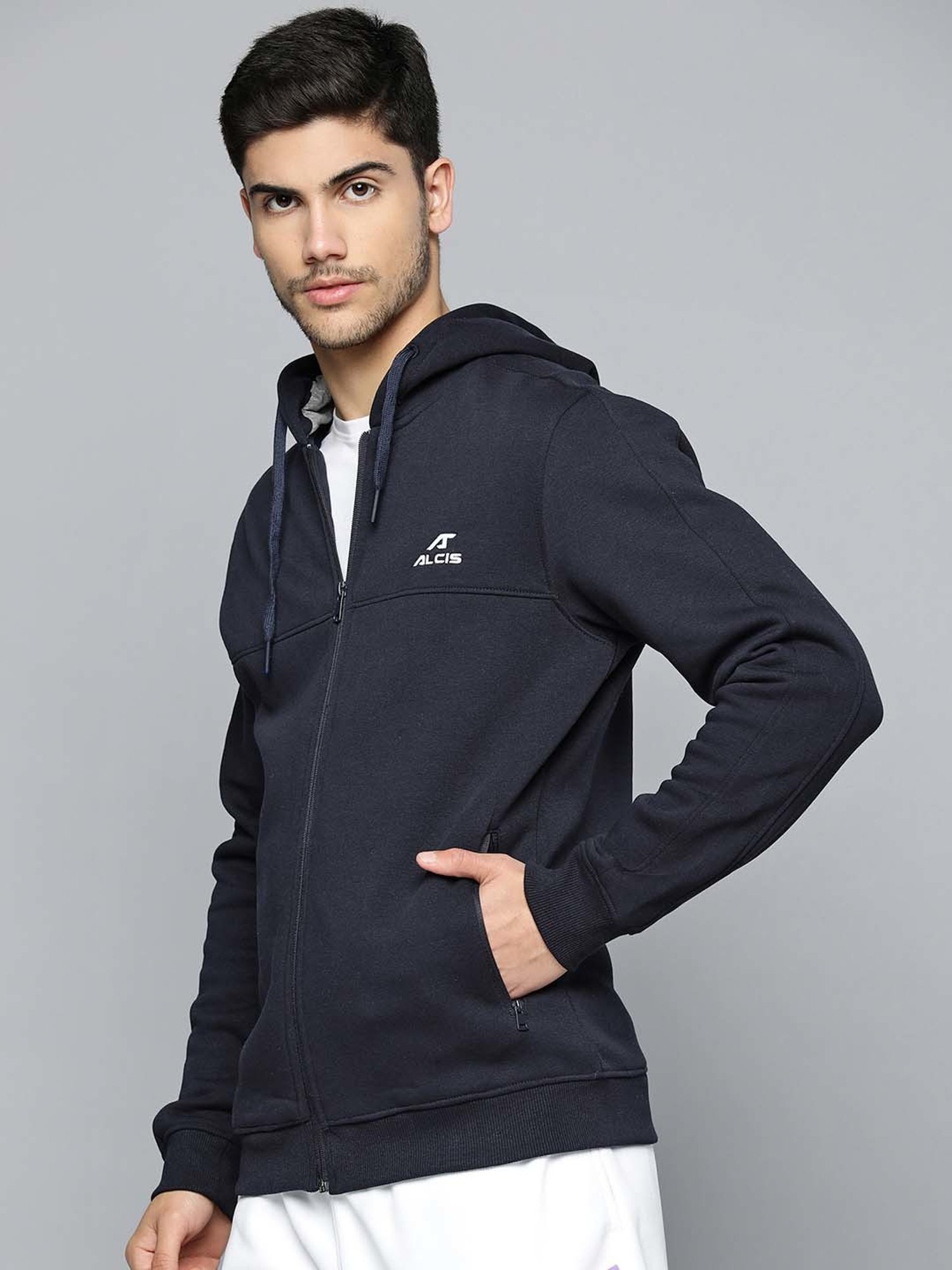 ALCIS Navy Regular Fit Sports Hooded Jacket