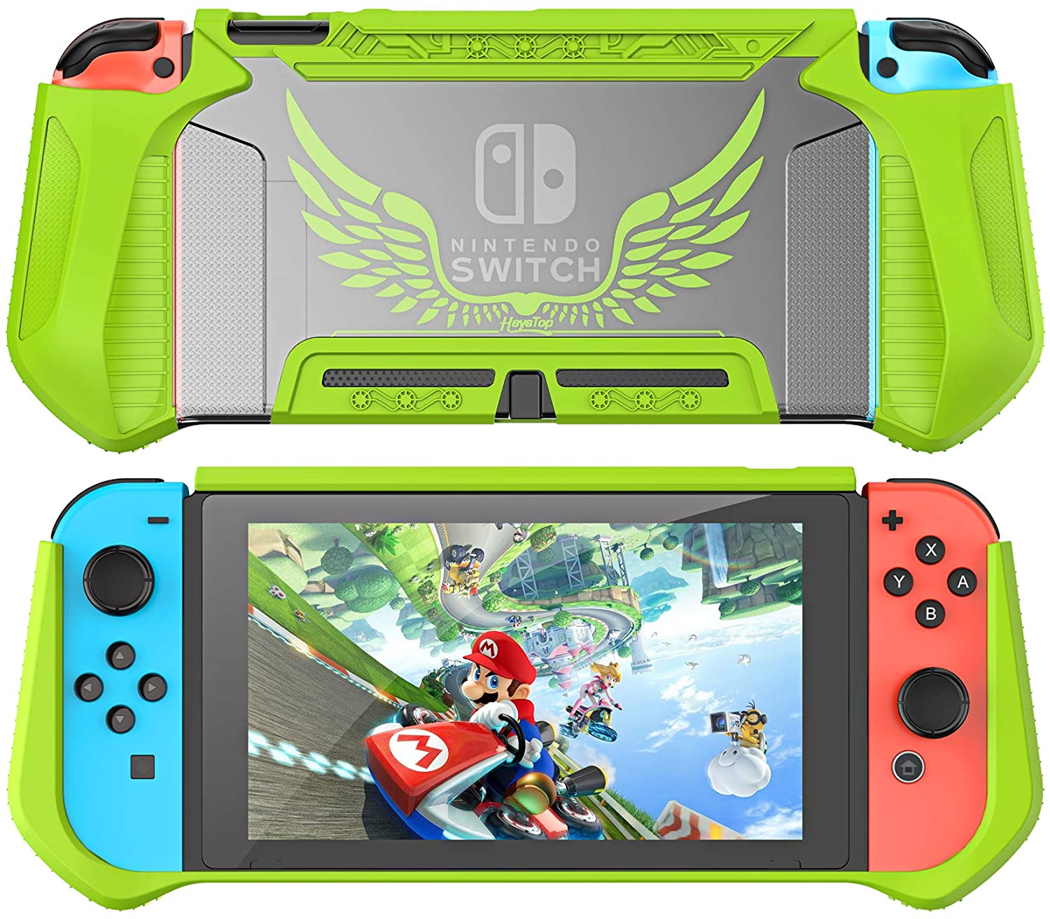 HEYSTOP Case Compatible with Nintendo Switch Case Screen Protector,TPU Protective Heavy Duty Cover Case for Nintendo Switch with Shock Absorption and Anti-Scratch (Green)
