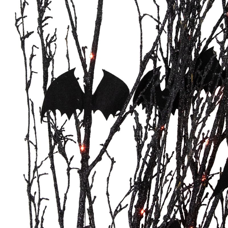 Northlight Set of 5 Black Glittered Halloween Branches with Bats 4' - Orange LED Lights