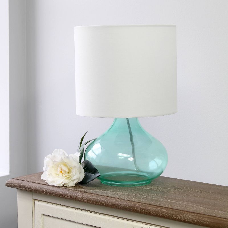 Glass Raindrop Table Lamp with Fabric Shade Aqua - Simple Designs