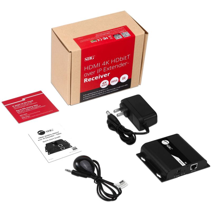 SIIG HDMI 4K30Hz HDbitT over IP Extender - Receiver - 1 Output Device - 393.70 ft Range - 1 x Network (RJ-45) - 1 x HDMI Out - Full HD - 1920 x 1080