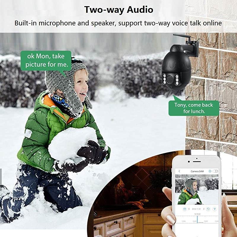 WiFi PTZ IP Camera 5X Optical Zoom Outdoor Security AI Humanoid Detection Auto-Tracking, Wirefree CCTV 2K P2P Camera with 2-Way Audio Onvif SD Card Slot IR 160ft