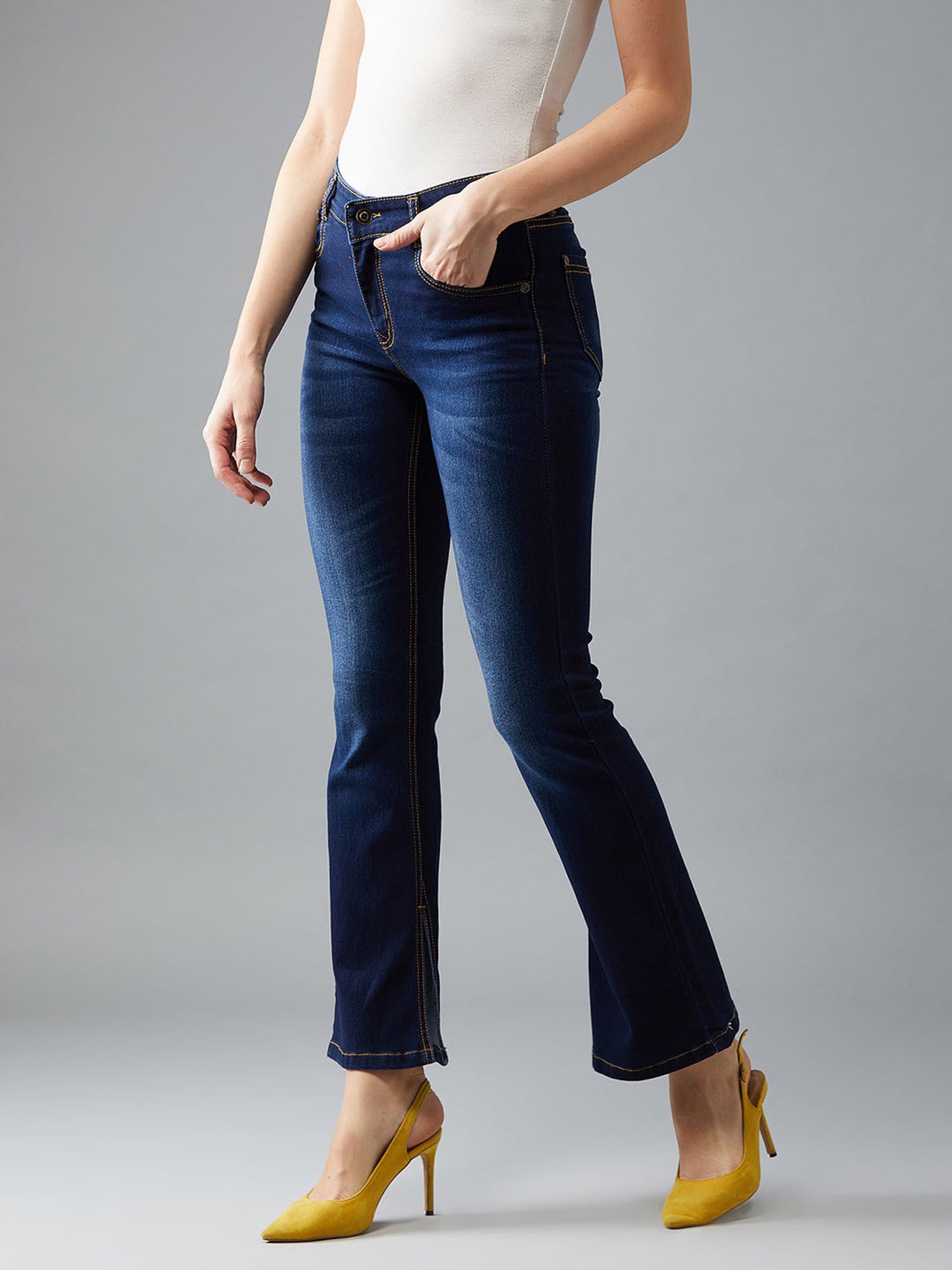 DOLCE CRUDO Blue Bootcut Mid Rise Jeans