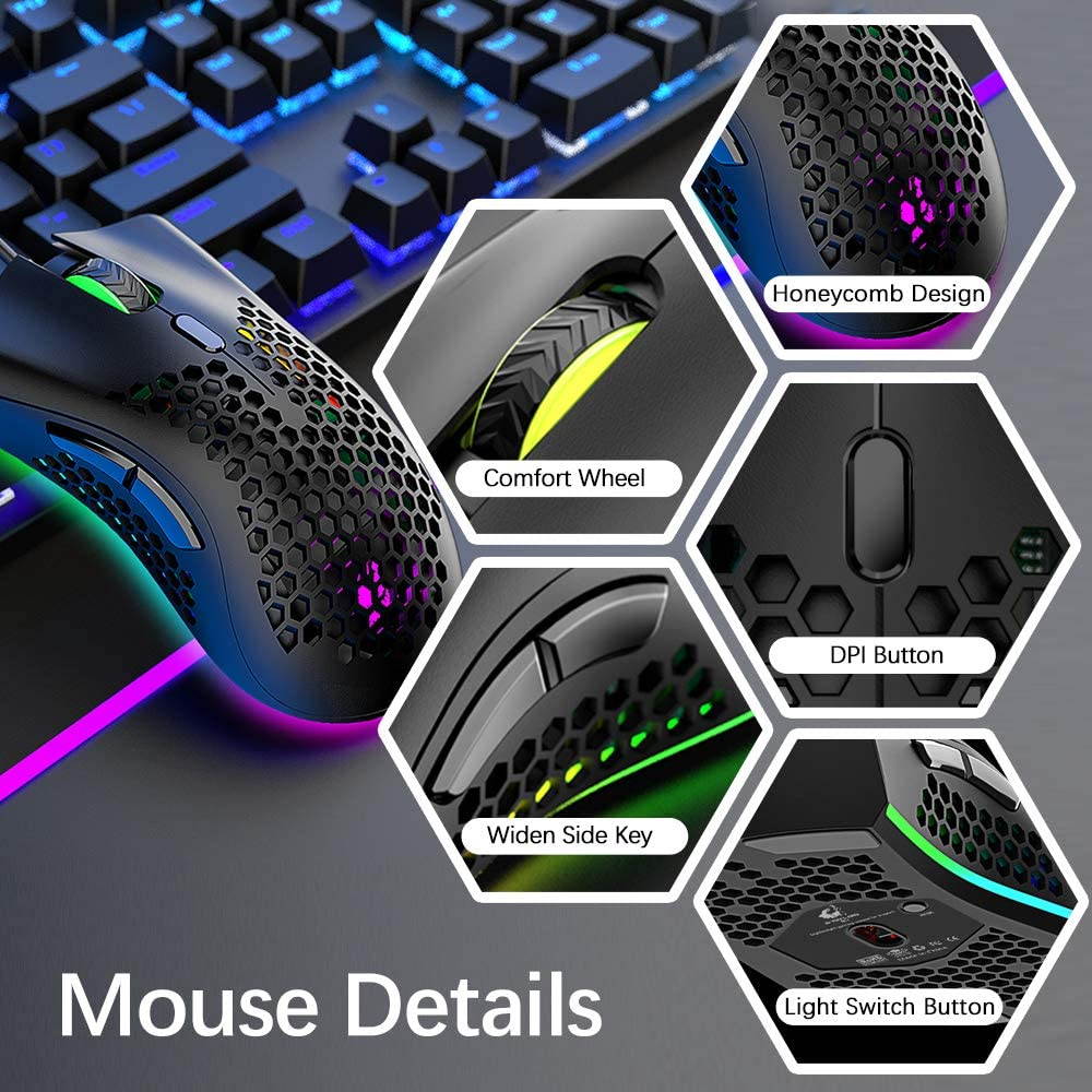 Wired Lightweight Gaming Mouse,Ultralight Honeycomb Shell Ultraweave Cable,7 Buttons Programmable Driver,Pixart 3325 12000 DPI,10 RGB Backlit Computer Mouse for PC Gamers,Xbox,PS4 Users