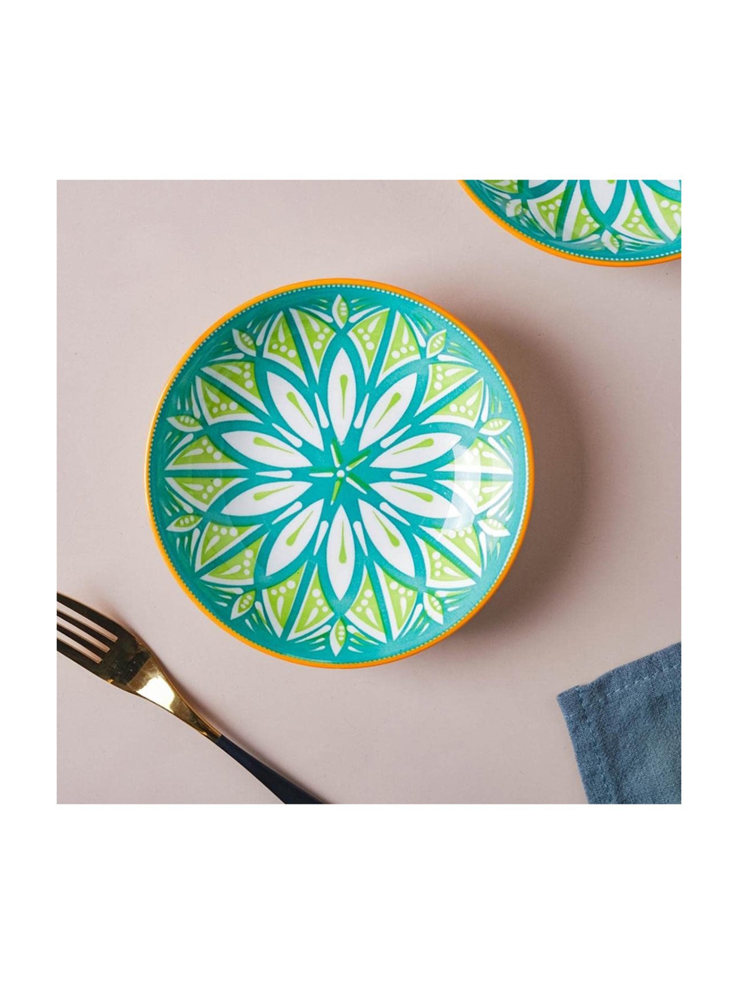 Nestasia Printed &iquest;Green &iquest;Ceramic Round Plates - Set of 4