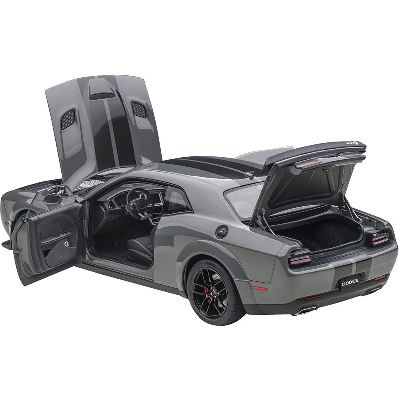 Dodge Challenger SRT Hellcat Widebody Destroyer Gray with Dual Gunmetal Center Stripes 1/18 Model Car by Autoart