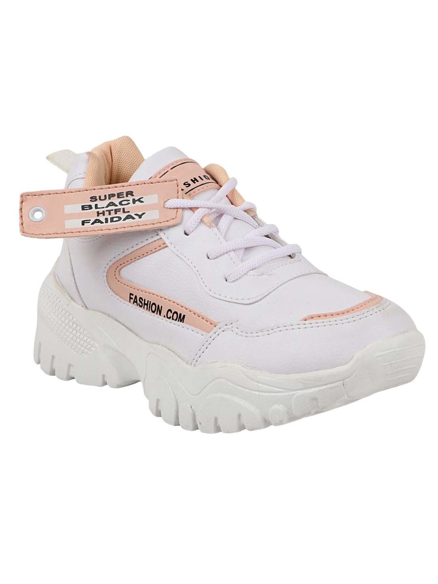 Shoetopia Kids White & Peach Walking Shoes