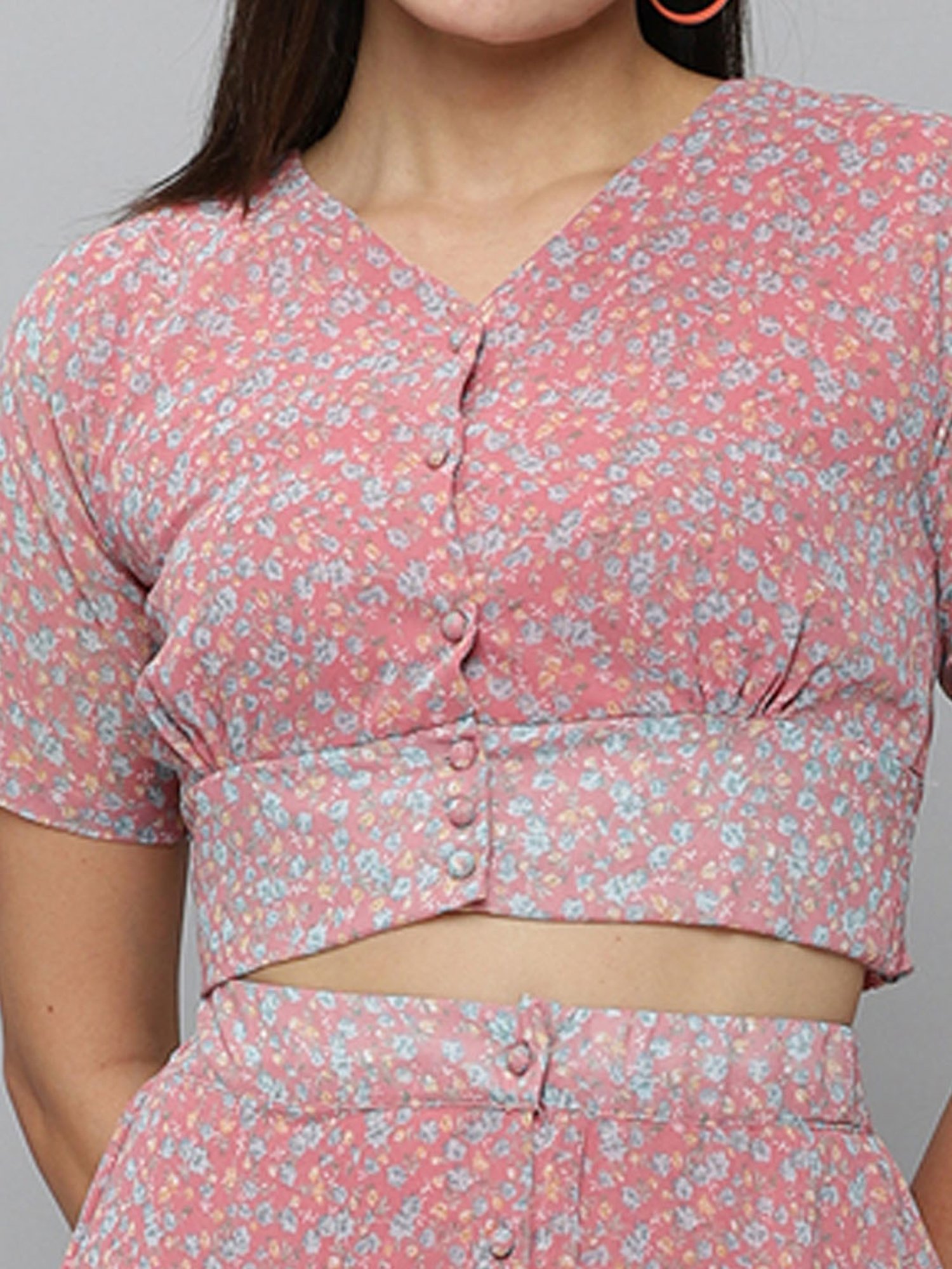 SHOWOFF Pink Blended Printed Top With Skirt