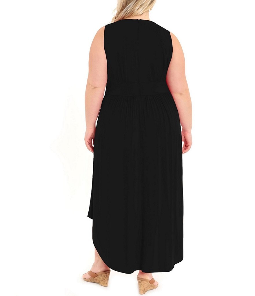 London Times Plus Size V-Neck Sleeveless Jersey Maxi Dress