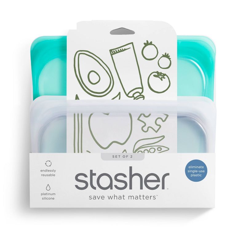 stasher Reusable Food Storage Sandwich Bag - Aqua & Snack Clear