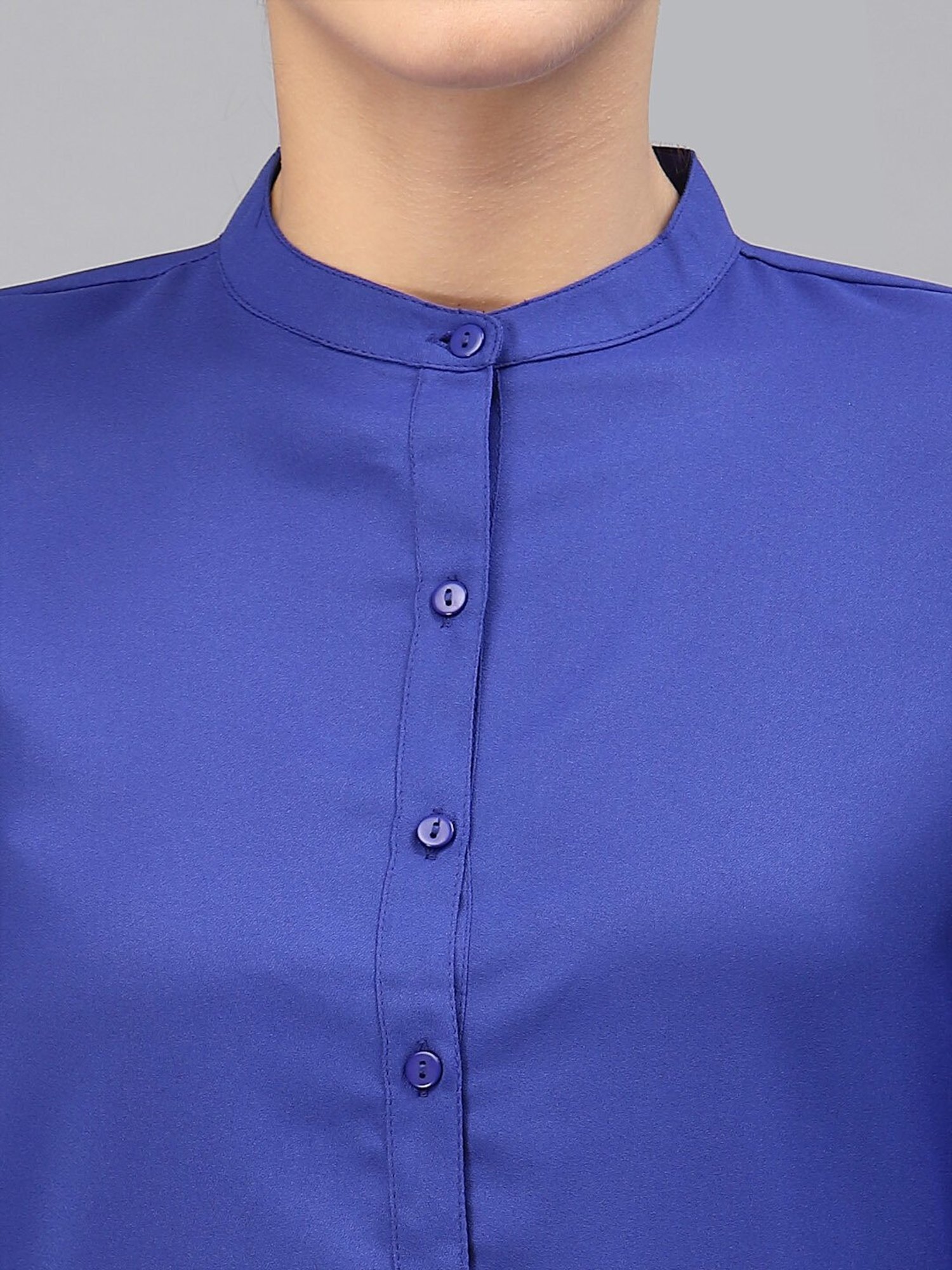 Style Quotient Women Solid Cobalt Blue Polyester Formal Shirt