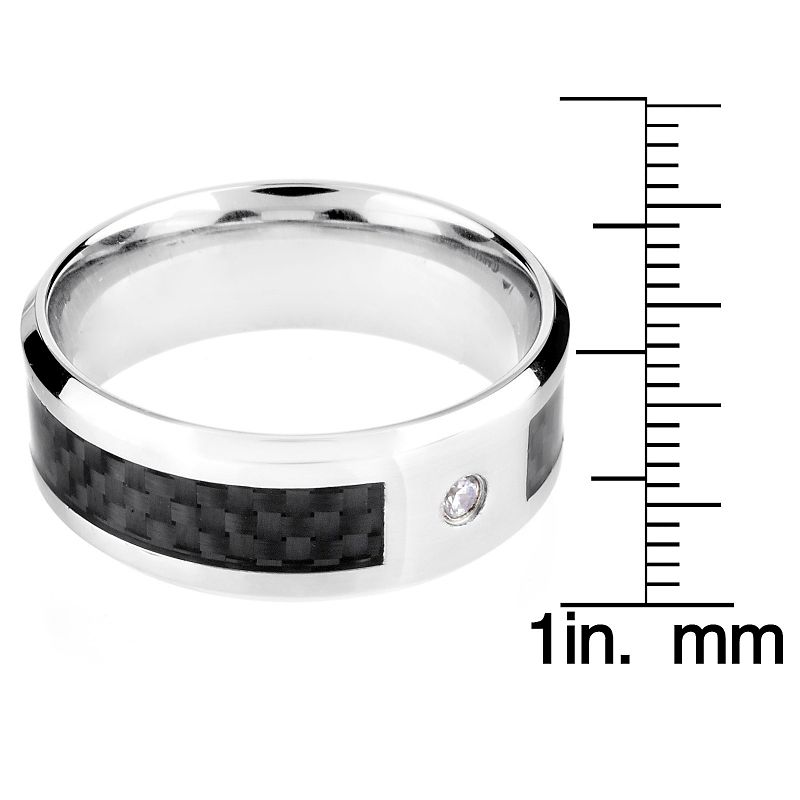 Men's Crucible Stainless Steel and Carbon Fiber Ring with Cubic Zirconia - Black (10)